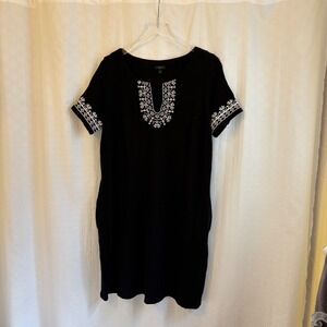 Talbots Woman Black Embroidered Cotton Shift Dress Womens Plus Size X